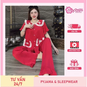 Đồ bộ nữ đồ mặc nhà, đồ ngủ đẹp cho nữ, đồ ngắn tay lụa mịn phối ren bèo họa tiết nơ dễ thương [420]