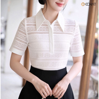 Áo Sơ Mi Nữ 𝐂𝐂𝐇𝐀𝐓 Dáng Suông Hana Phối Cổ Chất Liệu Cao Cấp 16FNT8027ST