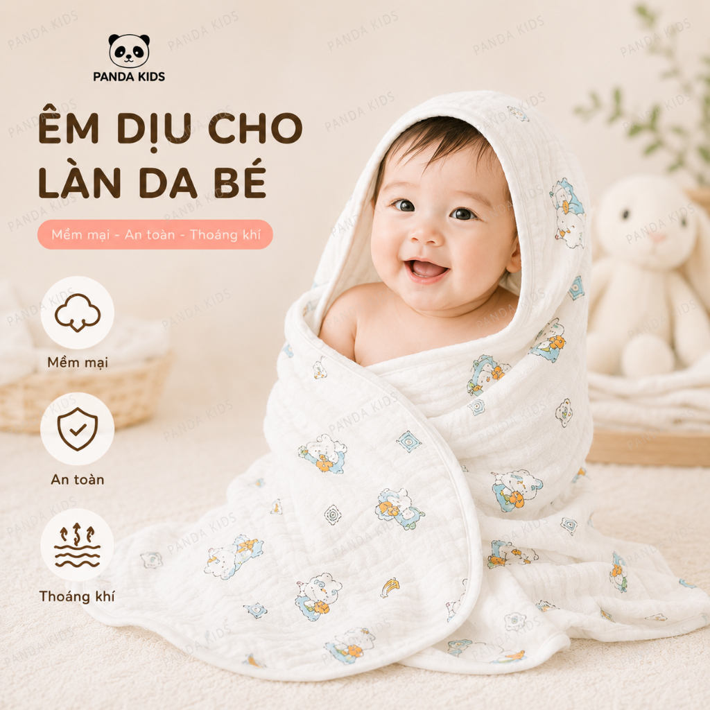Khăn Tắm Xuân Hè Chất Xô Nhăn Loại 1 Kích Thước To 100*105cm siêu mềm, thoáng khí - Panda Kids - HT618 - HT720