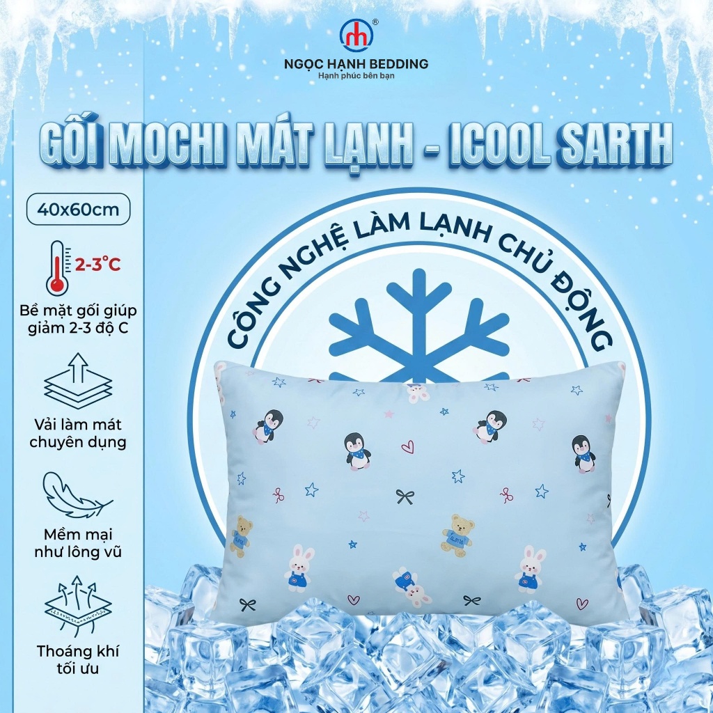 [ ĐÃ KÈM ÁO GỐI] - Gối Mochi iCool Sarth Mát lạnh, mềm mại, Gối nằm iCool - Ngọc Hạnh Bedding