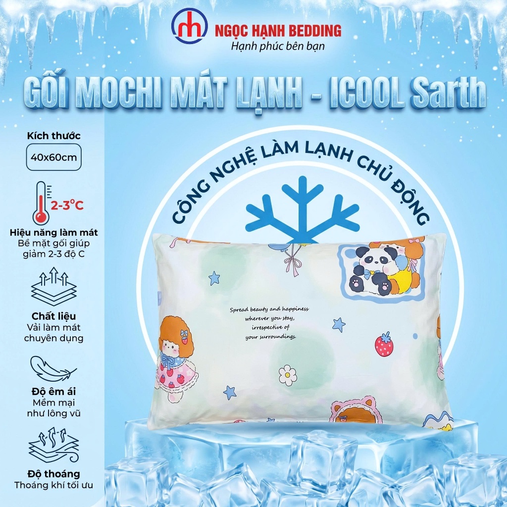 [ ĐÃ KÈM ÁO GỐI] - Gối Mochi iCool Sarth Mát lạnh, mềm mại, Gối nằm iCool - Ngọc Hạnh Bedding