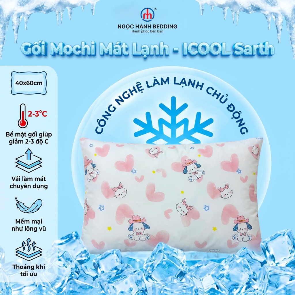 [ ĐÃ KÈM ÁO GỐI] - Gối Mochi iCool Sarth Mát lạnh, mềm mại, Gối nằm iCool - Ngọc Hạnh Bedding