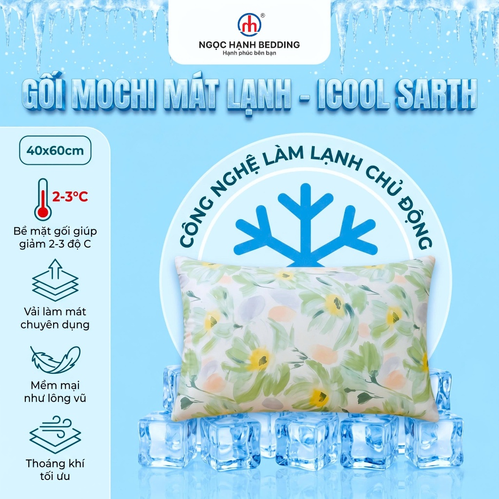 [ ĐÃ KÈM ÁO GỐI] - Gối Mochi iCool Sarth Mát lạnh, mềm mại, Gối nằm iCool - Ngọc Hạnh Bedding