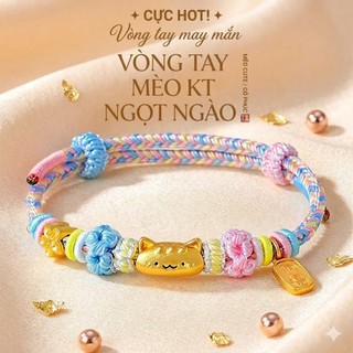Vòng Tay Mèo May Mắn Dây Lắc Tay Bện Thủ Công Mạ Vàng Bền Màu Thời Trang Phong Cách Hàn Quốc Cho Nữ