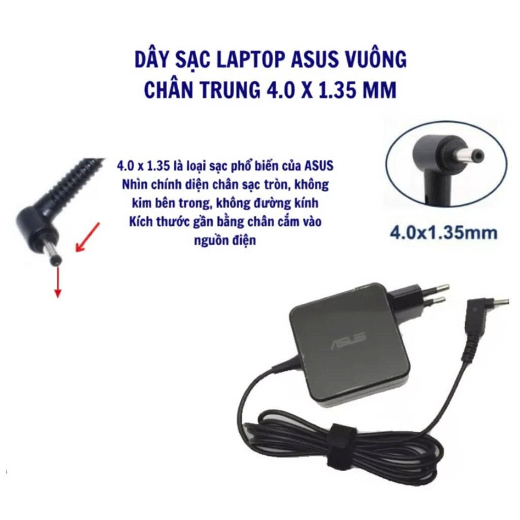 Sạc Laptop Asus 65W/90W, Sạc Asus Chân To/Nhỏ, Cục Sạc Máy Tính Asus Vivobook, Bảo Hành 12 Tháng.