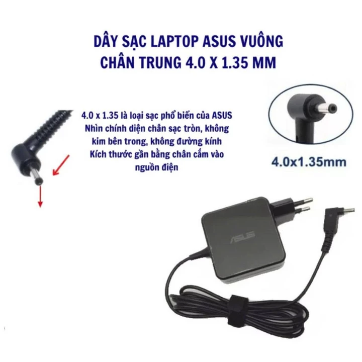 Sạc Laptop Asus 65W/90W, Sạc Asus Chân To/Nhỏ, Cục Sạc Máy Tính Asus Vivobook, Bảo Hành 12 Tháng.