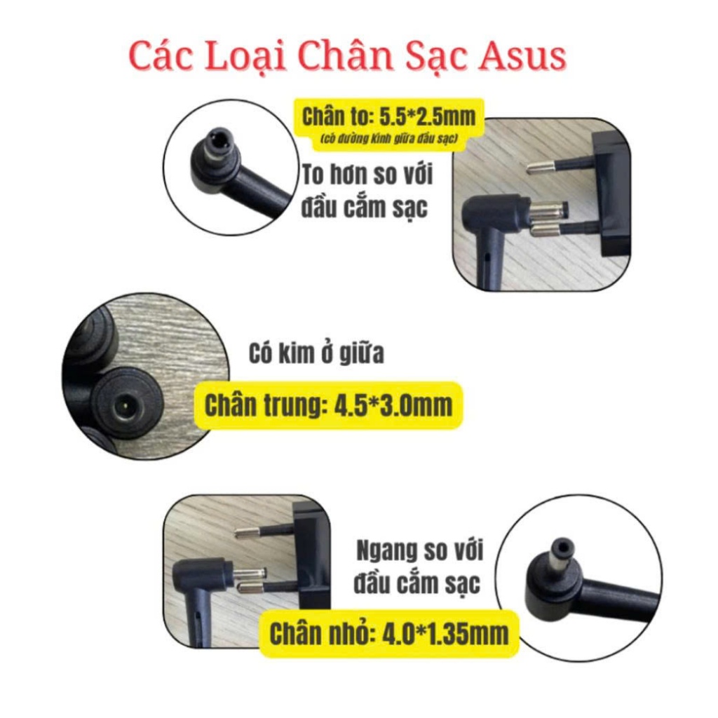 Sạc Laptop Asus 65W/90W, Sạc Asus Chân To/Nhỏ, Cục Sạc Máy Tính Asus Vivobook, Bảo Hành 12 Tháng.