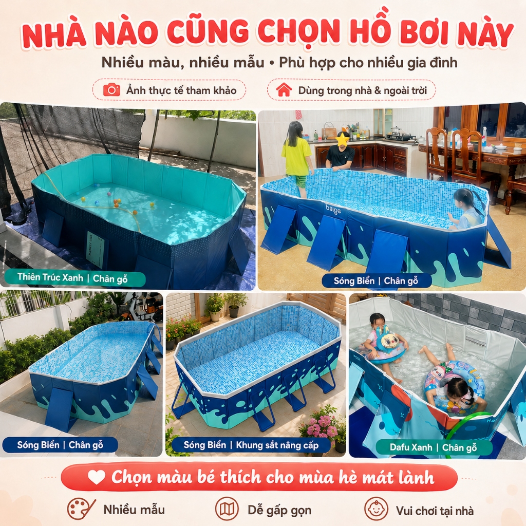 hồ bơi cho bé tại nhà Beige Bể bơi Mẫu không bơm hơi, PVC nâng cấp và dày hơn, mẫu mới vào năm 2026