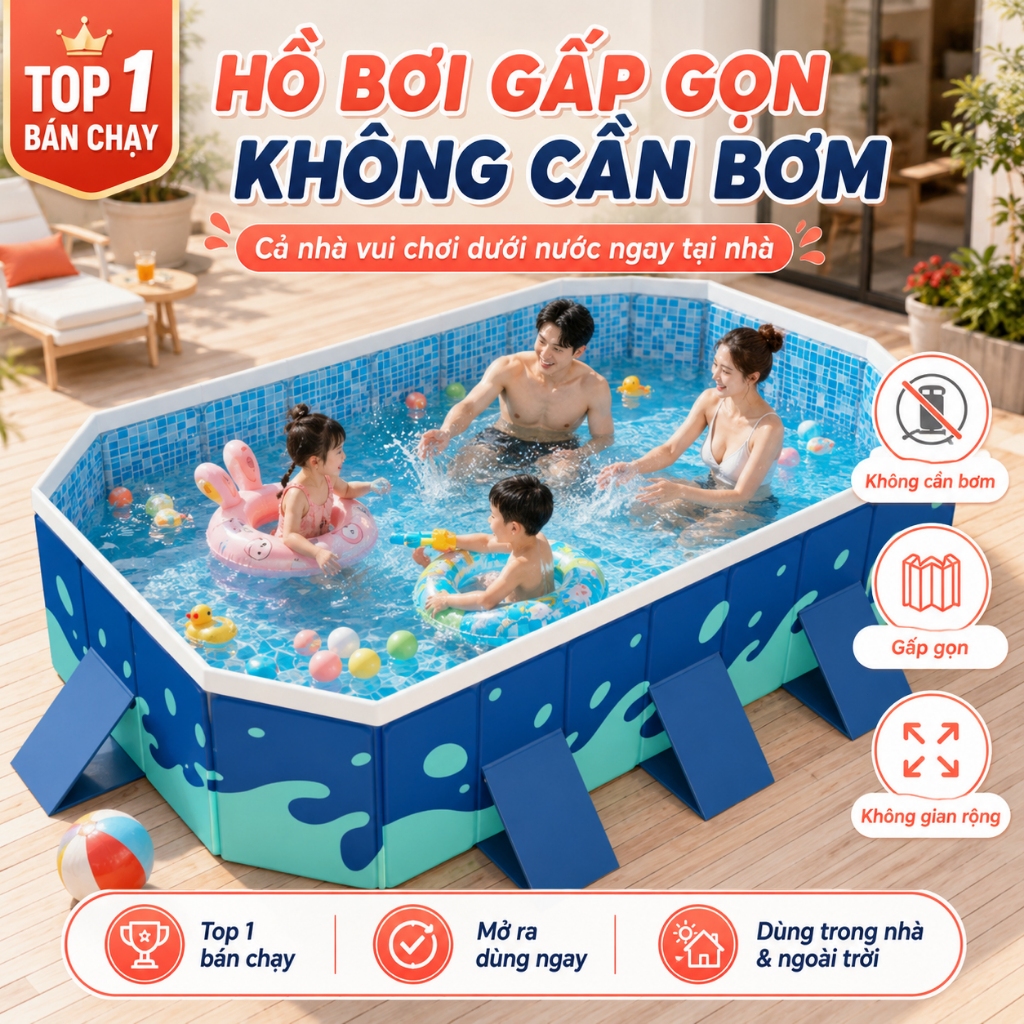 hồ bơi cho bé tại nhà Beige Bể bơi Mẫu không bơm hơi, PVC nâng cấp và dày hơn, mẫu mới vào năm 2026