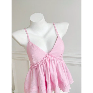 Áo Hai Dây Dáng Babydoll Xòe Viền Bèo Nhún Thời Trang – Áo Kiểu Hai Dây Mùa Hè Màu Hồng Trơn Chất Vải Mềm Mại Xinh Xắn