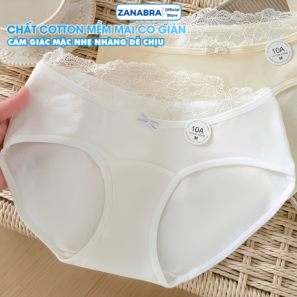 Combo Quần lót nữ cotton cạp phối ren mềm mại, quần chíp nữ đáy 2 lớp kháng khuẩn 10a ZANABRA L5310