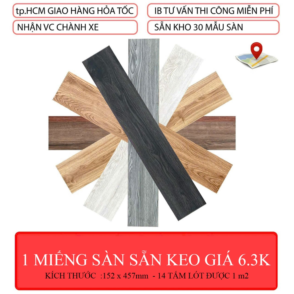 Sàn nhựa giả gỗ giá rẻ , bóc dán, sẵn keo, tự thi công. Dài 45cm rộng 15,2cm. ( 14 tấm thi công được 1 m2 )