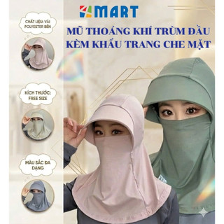 Mũ chống nắng trùm đầu tích hợp mặt nạ khẩu trang lụa băng lạnh che cổ có lỗ thoáng khí chống tia UV phù hợp cả Nam Nữ