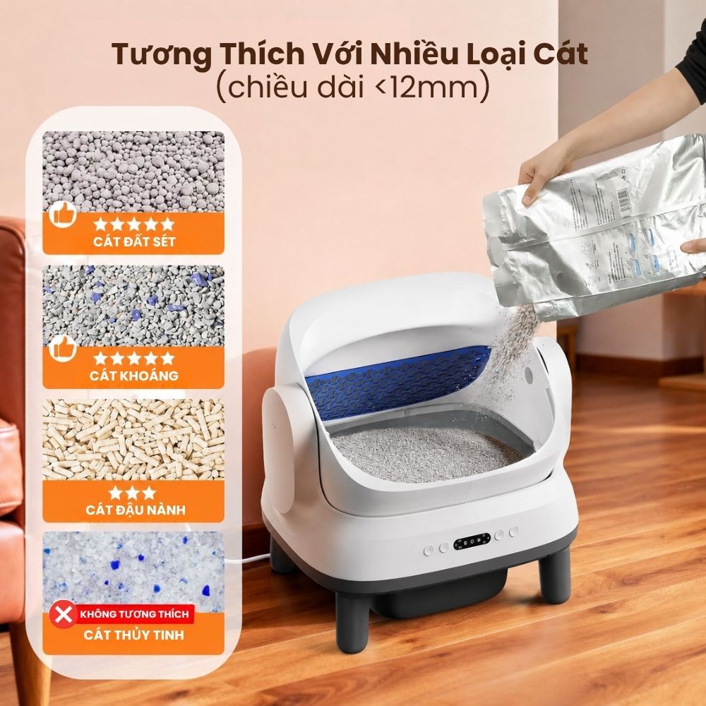 [Tặng Thảm] Máy Dọn Phân Mèo, Cát Mèo, Máy Vệ Sinh Lớn Cho Mèo HELIPET OPEN TOP PRO
