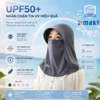 Mũ chống nắng trùm đầu tích hợp mặt nạ khẩu trang lụa băng lạnh che cổ có lỗ thoáng khí chống tia UV phù hợp cả Nam Nữ