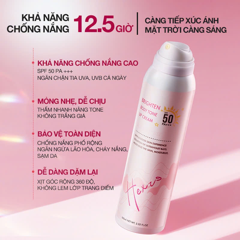 [LIVE KOL] Xịt chống nắng nâng tone HEXZE SPF50, PA+++ , bảo vệ da toàn diện