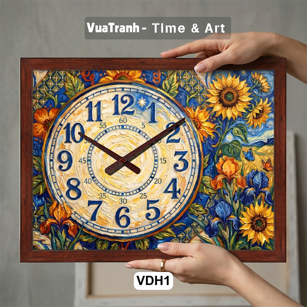 Đồng Hồ Treo Tường Khung Vân Gỗ, Họa Tiết Van Gogh Cổ Điển, Tranh Đồng Hồ Nghệ Thuật Decor Nhà Cửa, Quà Tặng Đồng Hồ 1