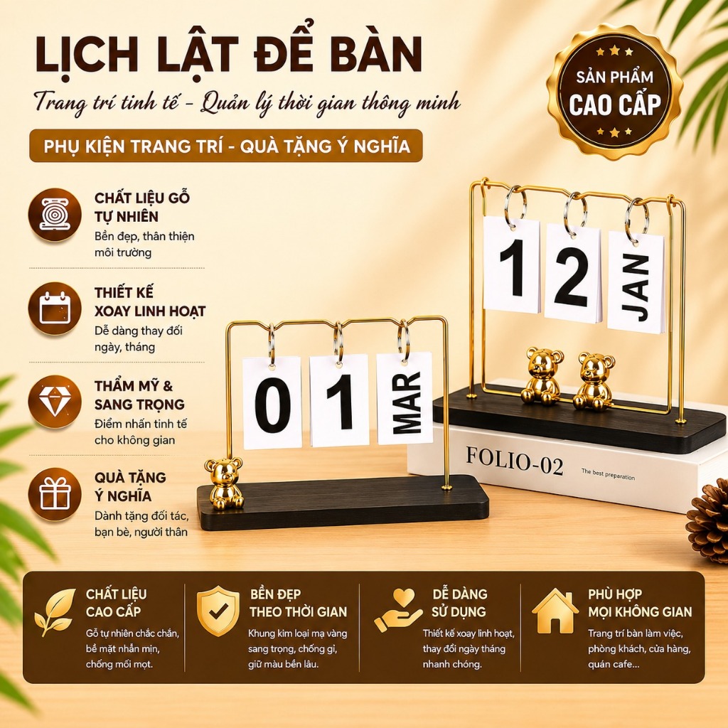 Jojo Lịch Lật Hình Gấu Để Bàn Trang Trí,Decor Hiện Đại,Lịch Lật Trang Trí Bàn Làm Việc, Decor Bàn Học,...