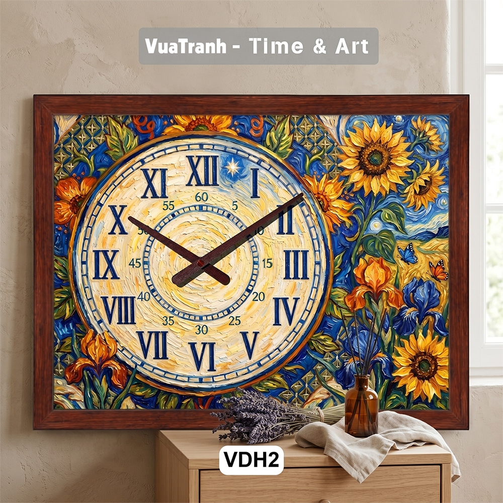 Đồng Hồ Treo Tường Khung Vân Gỗ, Họa Tiết Van Gogh Cổ Điển, Tranh Đồng Hồ Nghệ Thuật Decor Nhà Cửa, Quà Tặng Đồng Hồ 1