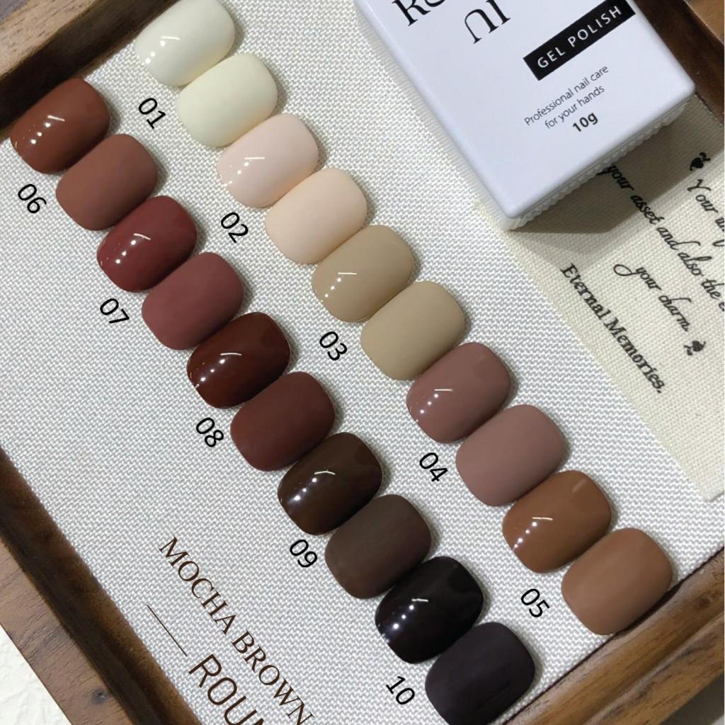 Set ROUni sơn gel brown 10 màu nâu chuyên dụng nail mùa thu đông 2026 màu cà phê sữa màu caramel nâu chocolate