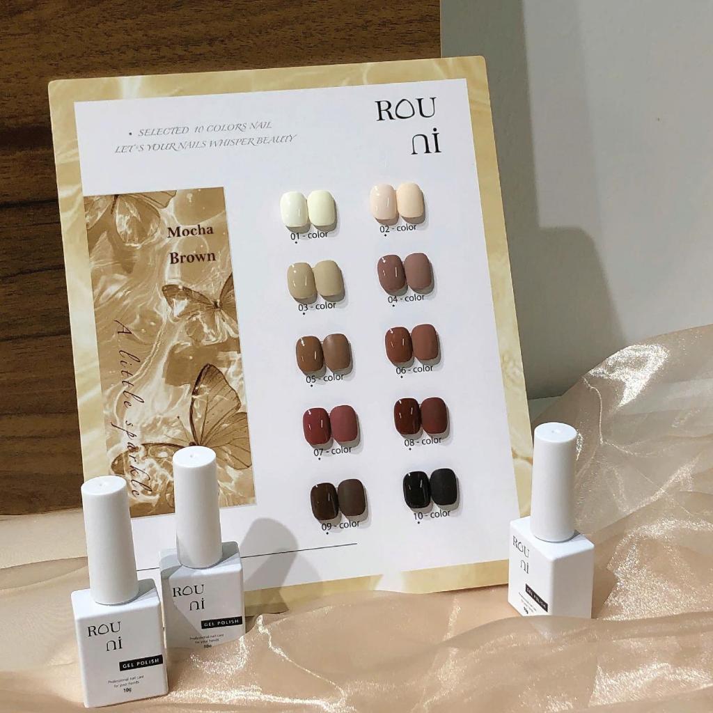 ROUni sơn gel màu nâu chuyên dụng nail mùa thu đông 2026 màu cà phê sữa màu caramel nâu chocolate