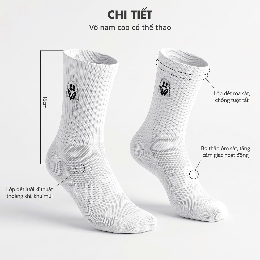 Tất thể thao nam cổ cao họa tiết dệt basic, vớ dệt kim thoáng khí thấm hút mồ hôi tốt - Ekiu Shop