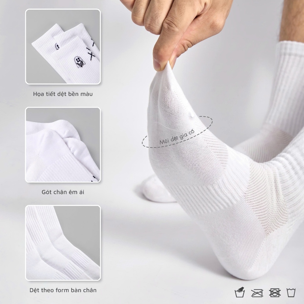 Tất thể thao nam cổ cao họa tiết dệt basic, vớ dệt kim thoáng khí thấm hút mồ hôi tốt - Ekiu Shop