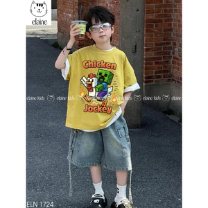 Bộ Cộc Tay Bé Trai Áo Thun Mix Quần Jean Xịn Sò Thời Trang Size 2-11 Tuổi (12-45kg) Mặc Đẹp Cá Tính ELN