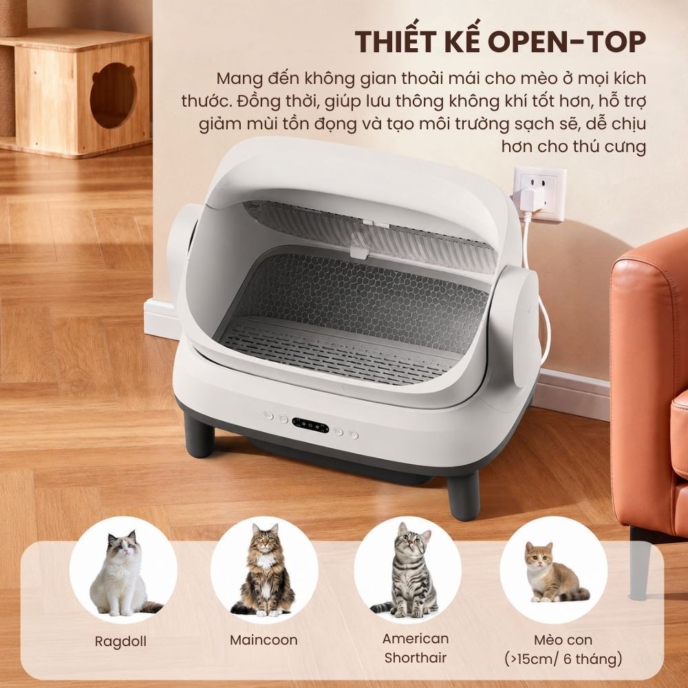 Nhà Vệ Sinh Cho Mèo Tự Động, Máy Dọn Phân Mèo Helipet Open Top Pro Plus Mới 2026