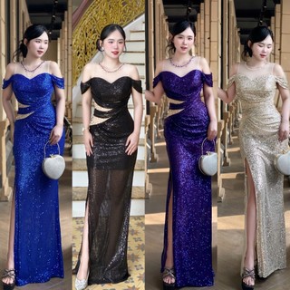 Đầm váy dạ hội trung niên kim sa phối lưới trễ vai kết hạt cao cấp tko mm 2026