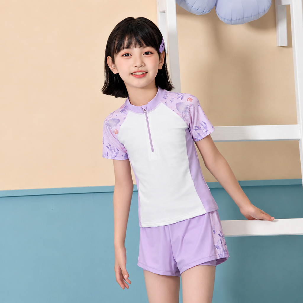 Bộ bơi,  Đồ Bơi Bé Gái Ngắn Tay Quần Đùi Size Đại 16-52kg