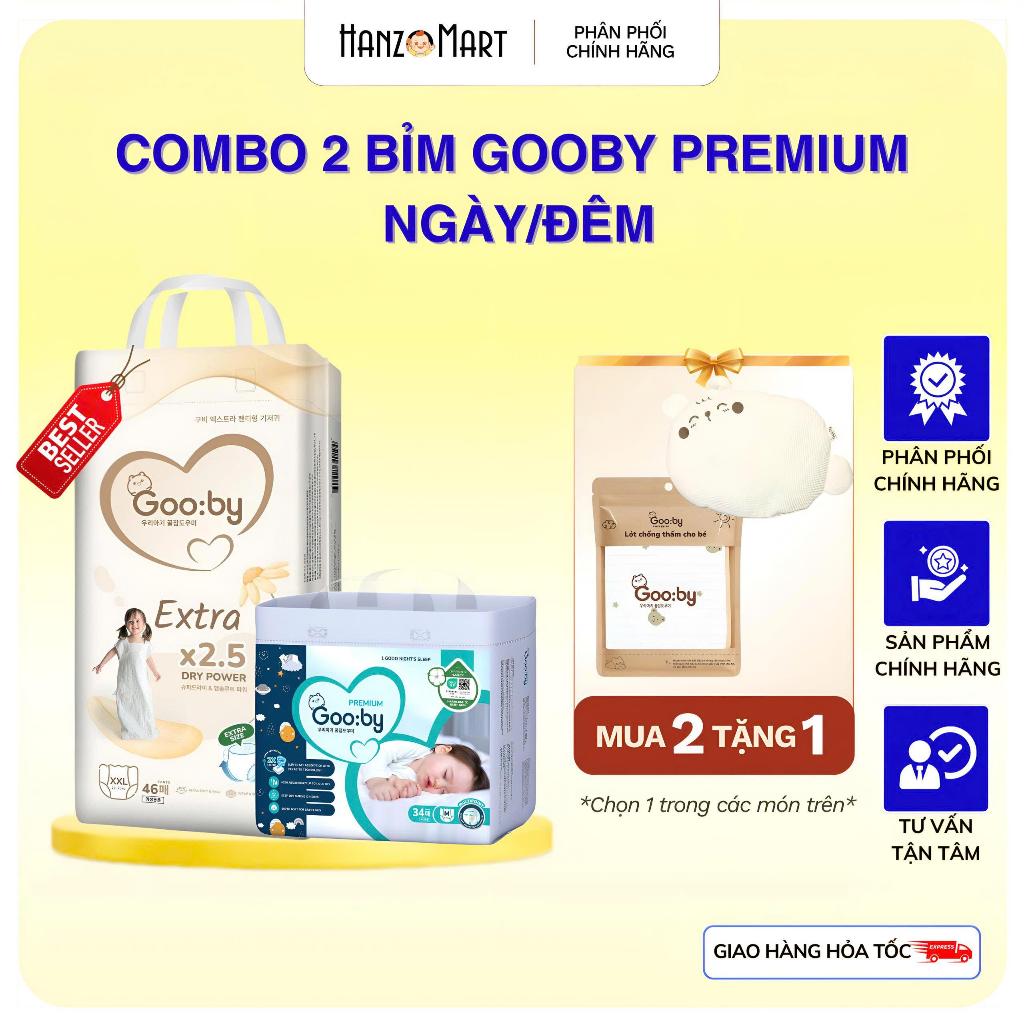 Combo 2 bịch Bỉm quần Gooby Premium bỉm đêm, chống trào 12h, đủ size M/L/XL/XXL kèm quà