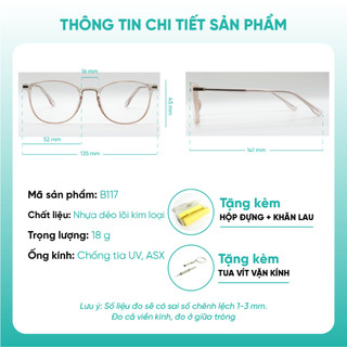 Gọng kính tròn bầu thời trang nữ, chất liệu nhựa dẻo lõi kim loại KAO PLUS B117