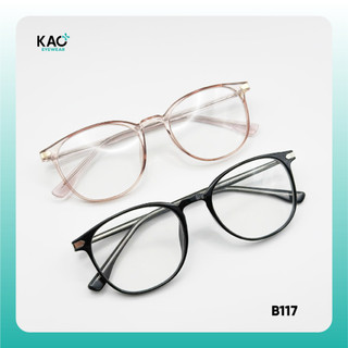 Gọng kính tròn bầu thời trang nữ, chất liệu nhựa dẻo lõi kim loại KAO PLUS B117