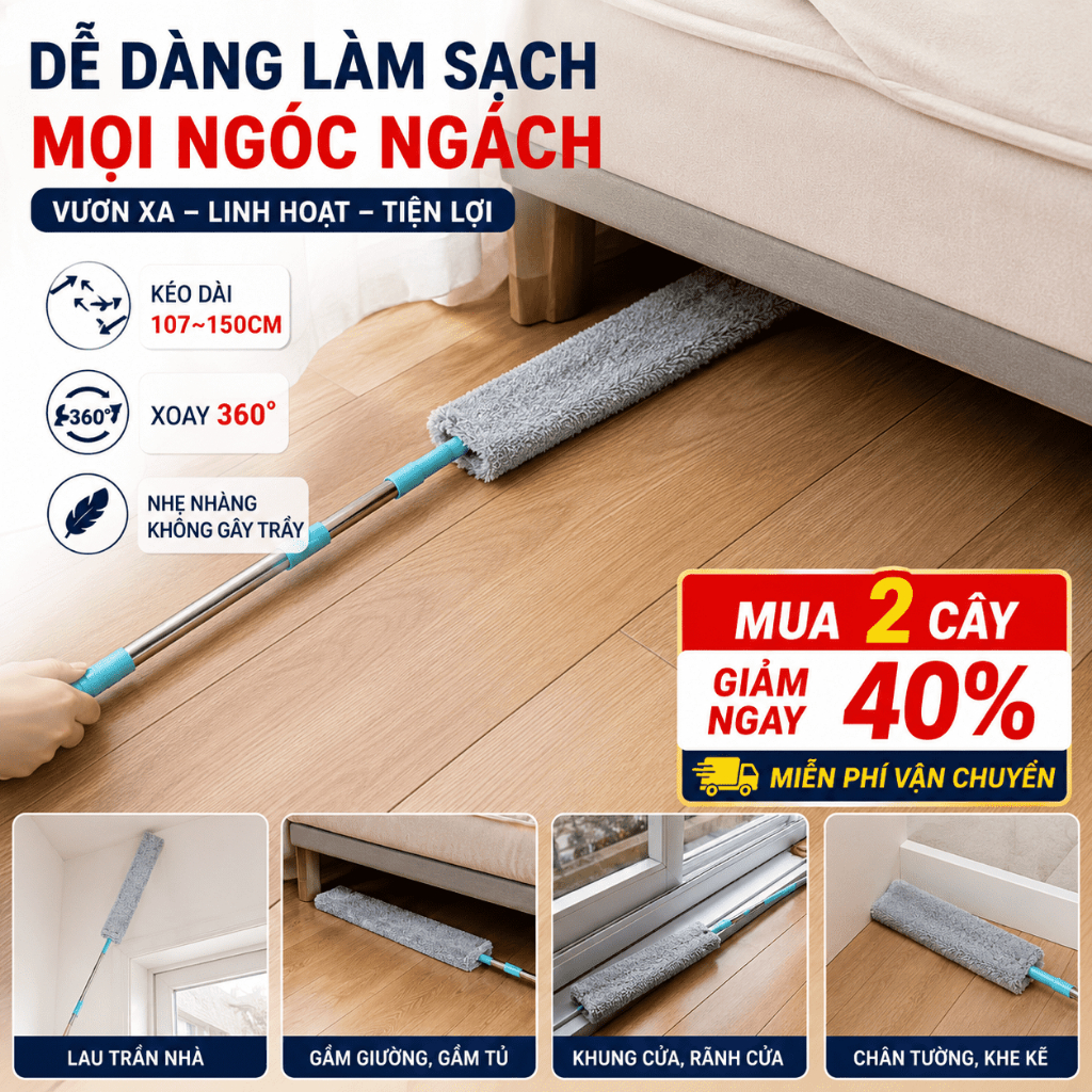 Chổi Lau Bụi Đầu Mềm Uốn Cong, Vải Tháo Rời Giặt Được, Lau Sạch Bụi Hiệu Quả【MUA 2 GIẢM 40%】