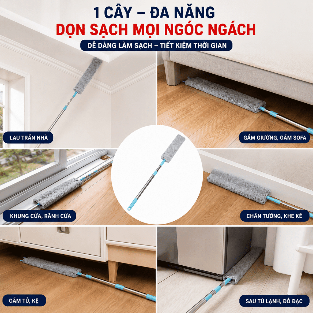 Chổi Lau Bụi Đầu Mềm Uốn Cong, Vải Tháo Rời Giặt Được, Lau Sạch Bụi Hiệu Quả【MUA 2 GIẢM 40%】