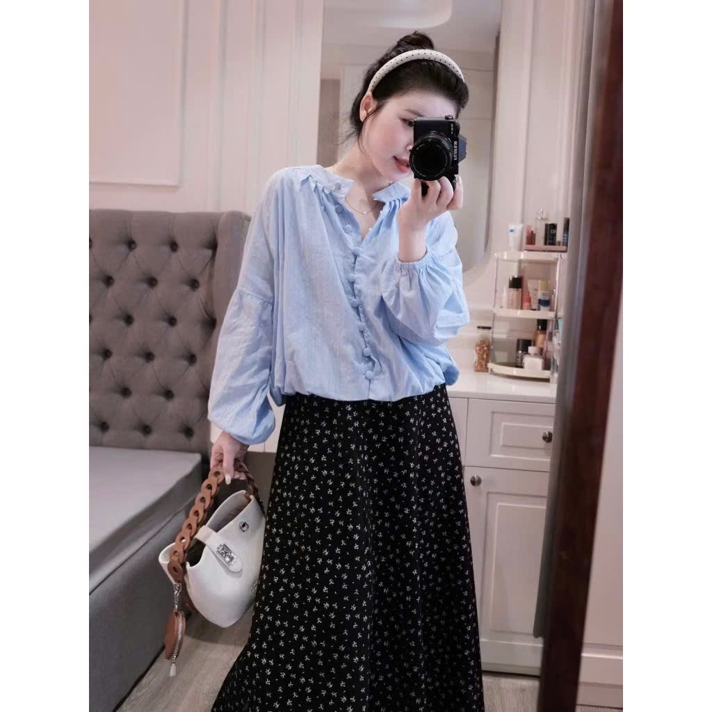 [Chuẩn QC-Loại 1] Áo Sơ Mi Kiểu Nữ Tay Phồng Thanhhuyen clothings2 Nút Bọc Sang Chảnh Vải Đũi Mát Sang Chảnh (B525)
