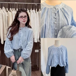 Áo Sơ Mi Kiểu Nữ Tay Phồng Thanhhuyen clothings2 Nút Bọc Sang Chảnh Vải Đũi Mát Sang Chảnh (B525)