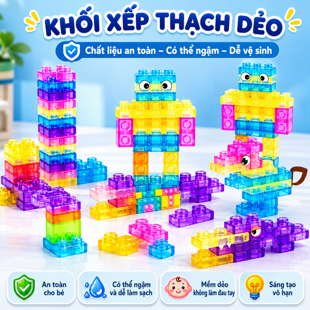 Bộ Gạch Dẻo Lắp Ghép Cho Bé – Khối Xếp Hình Mềm TPE An Toàn, Đồ Chơi Giáo Dục Phát Triển Tư Duy