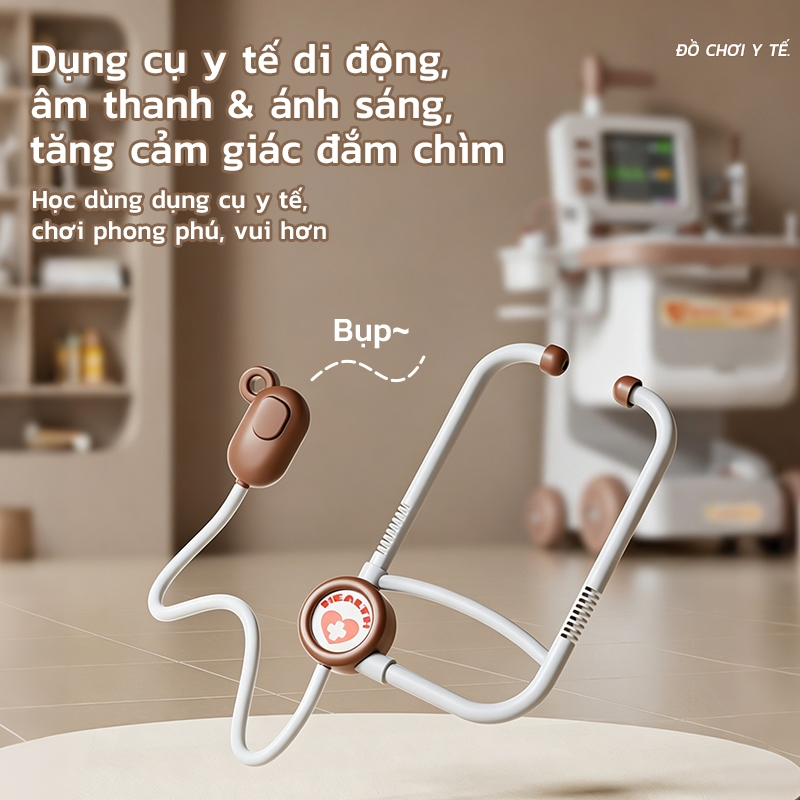 💓 Xe đẩy y tế giả lập có thẻ CT | Bàn bác sĩ có âm thanh ánh sáng, đồ chơi tương tác phát triển trí tuệ cho bé