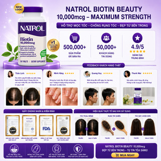 Viên uống mọc tóc móng, giảm gãy rụng Natrol Biotin maximum strength 10000mcg - Hộp 100 viên