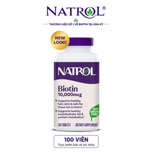 Viên uống hạn chế rụng tóc, hói da đầu, kích mọc Tóc & Tuyến lông, Da móng chắc khỏe Natrol Biotin 10.000mcg
