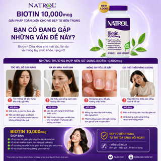 Viên uống mọc tóc móng, giảm gãy rụng Natrol Biotin maximum strength 10000mcg - Hộp 100 viên