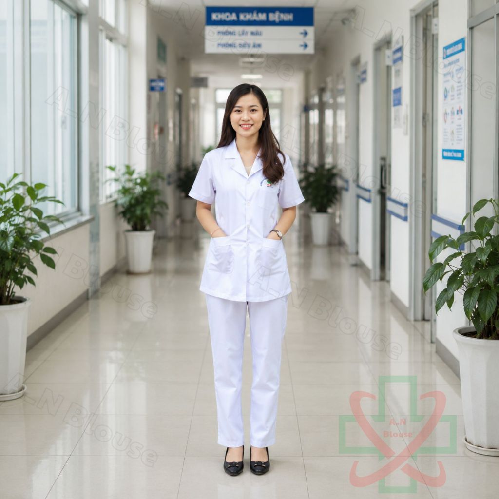 Bộ blu trắng, Bộ y tá dáng lỡ - Áo y tá cho dược sĩ, bác sĩ, sinh viên ngành y