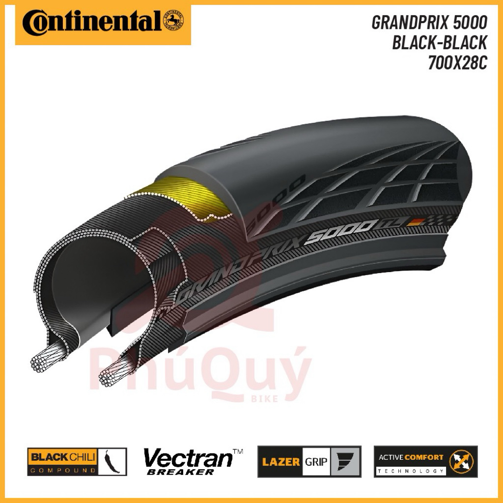 Vỏ Gấp Continental GrandPrix 5000 Hông Đen 700c x 23/25/28/30 (1cái)