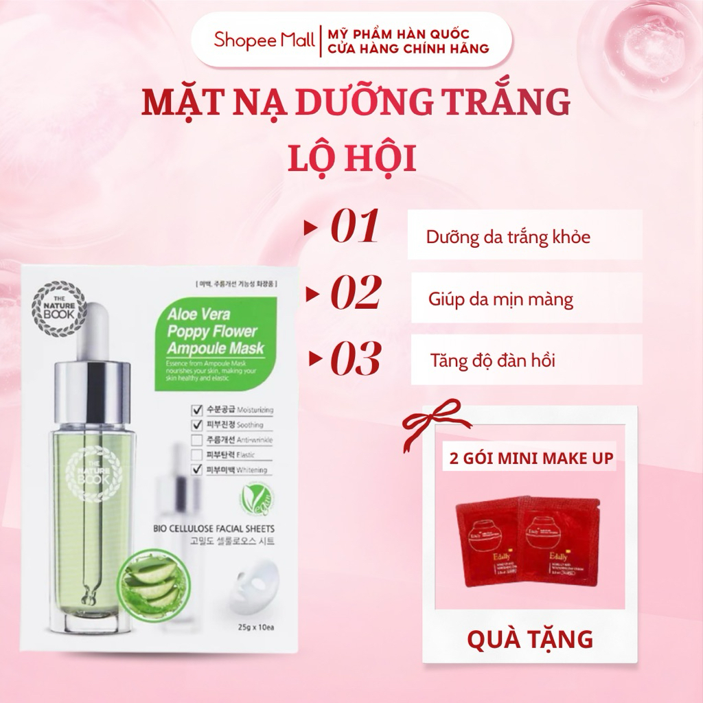 1 Miếng Mặt Nạ Dưỡng Trắng Da Lô Hội The Nature Book 25g Làm Dịu, Cấp Ẩm Sâu, Thuần Chay Lành Tính