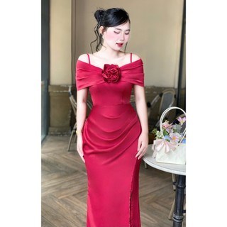 Đầm dạ hội dáng dài bẹt vai chất lua mát[damvaythietke]có đủ màu đủ size đi đám cưới, tiệc ,...M136