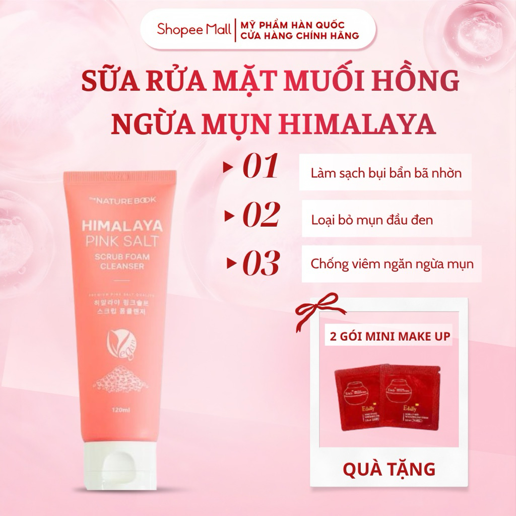 Sữa Rửa Mặt Muối Hồng Himalaya Nature Book Ngăn Ngừa Mụn, Làm Sáng Da Dưỡng Ẩm Da 120g Skincare Nữ