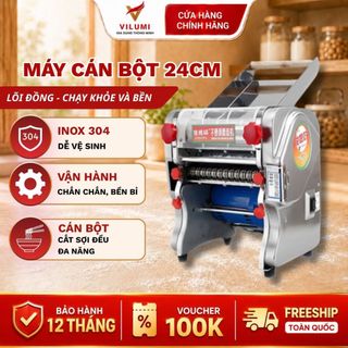 ( Máy cán 24cm kèm dao) Máy cán bột Vilumi, máy cán vỏ bánh bao, mỳ, bún, phở, đế bánh pizza, lõi đồng, vỏ INOX không gỉ