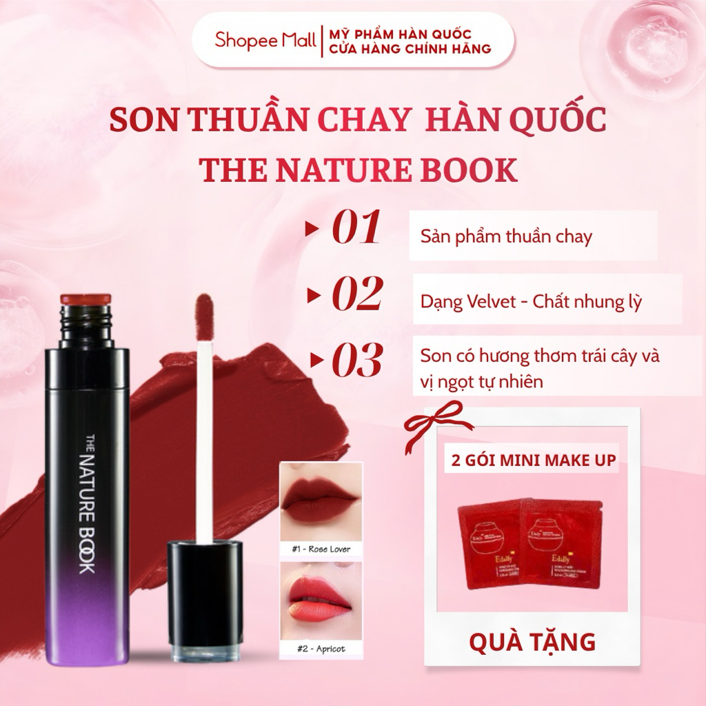 Son thuần chay The Nature Book Soft Velvet Tint Hàn Quốc thỏi 7ml